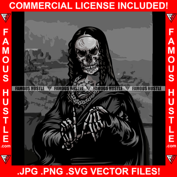 Gangster Mona Lisa Skeleton Dead Horror Bones Black Vintage Body Tattoo Hip Hop Rap Rapper Plug Trap Street Hustler Hustling Gang Member Trap Trapper Gangsta Art Graphic Design Logo T-Shirt Print Printing JPG PNG SVG Vector Cut File